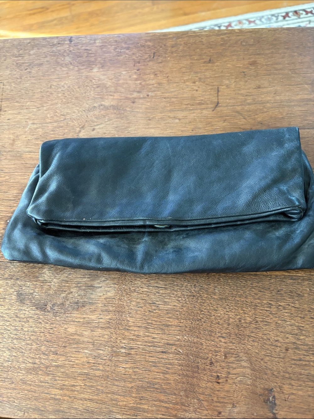 Vintage Bamberger’s Classic Fold-Over Leather Clutch - Black
